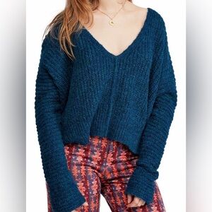 Blue green Free People alpaca shrug sweater